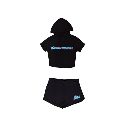 Women “Kickrunnerz Crop Top Hoodie Set” (Black)